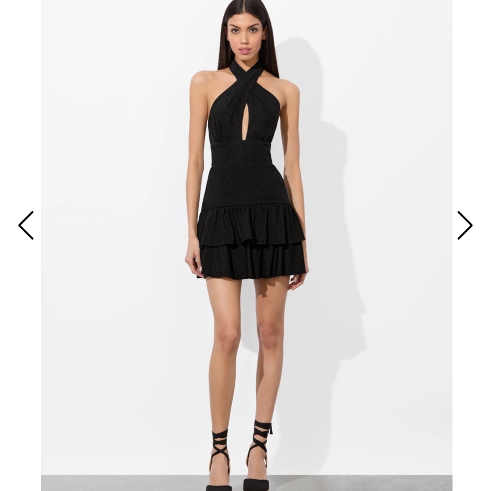Alice + Olivia Black Halter Mini Linen Dress size 8